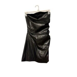 Zara Faux Leather Dress Size M Black Strapless Ruching Side Zip New